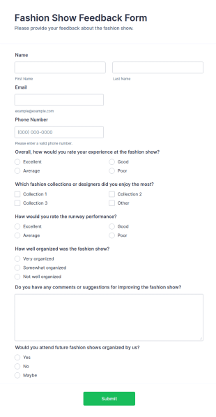 Fashion Show Feedback Form Template