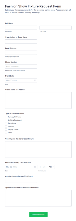 Fashion Show Fixture Request Form Template