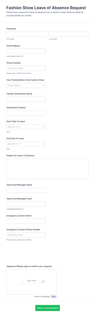 Fashion Show Leave Of Absence Request Form Template