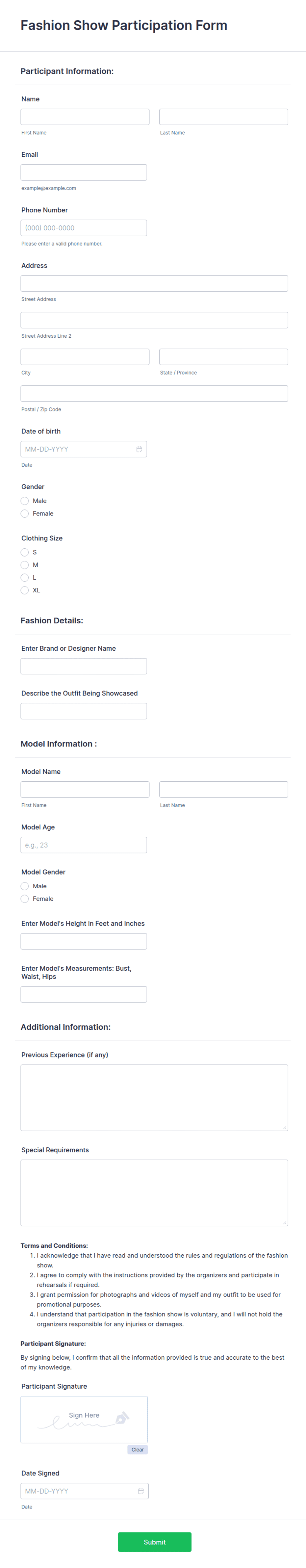 Fashion Show Participation Form Template | Jotform