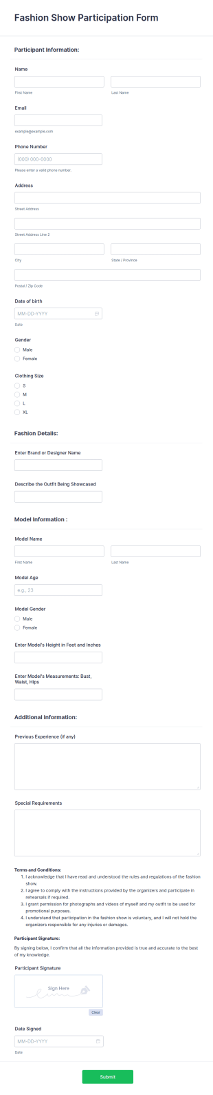 Fashion Show Participation Request Form Template