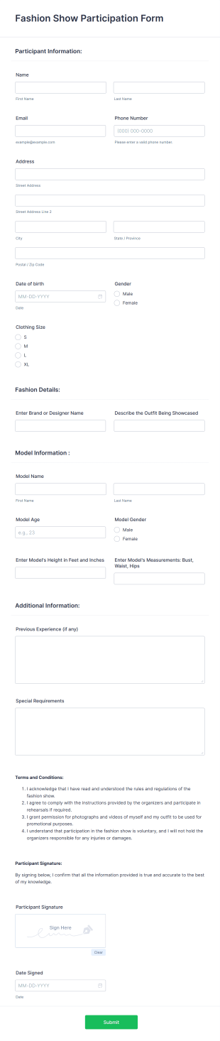 Fashion Show Participation Form Template