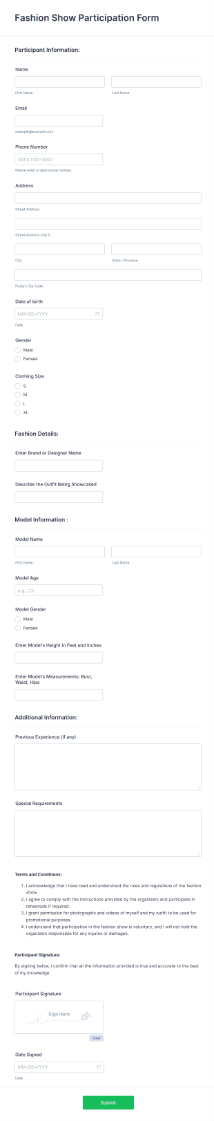 Fashion Show Participation Request Form Template
