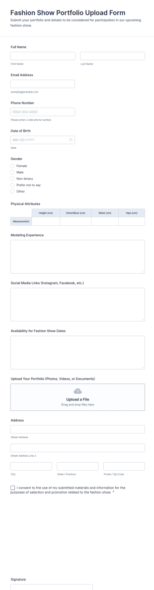 Fashion Show Portfolio Upload Form Template