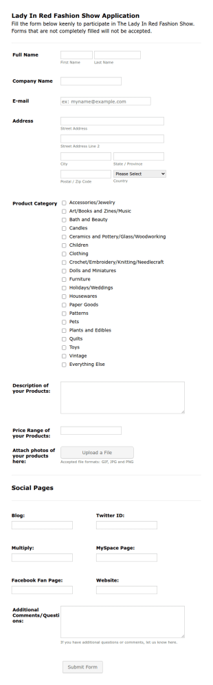 Fashion Show Vendor Application Form Template