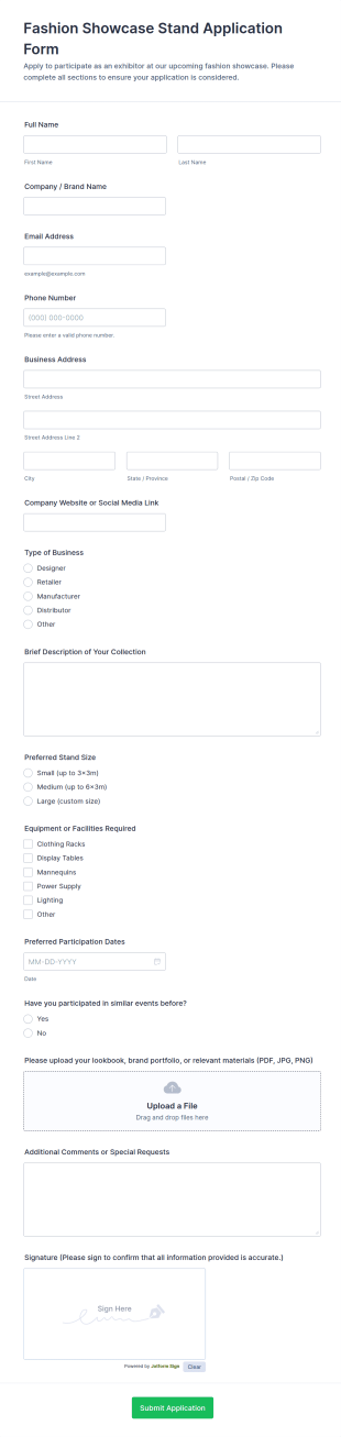 Fashion Showcase Stand Application Form Template