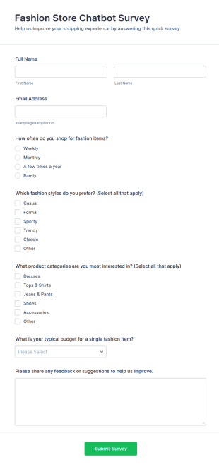 Fashion Store Chatbot Survey Form Template