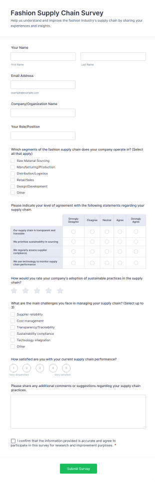 Fashion Supply Chain Survey Form Template
