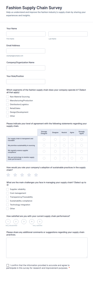 Fashion Supply Chain Survey Form Template