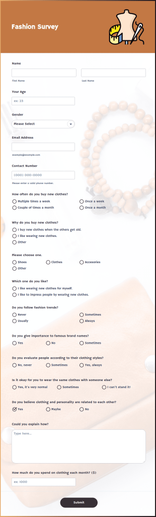 Fashion Survey Form Template