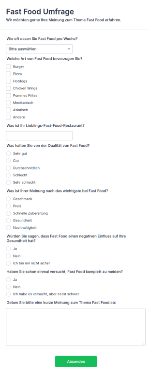 Fast Food Umfrage