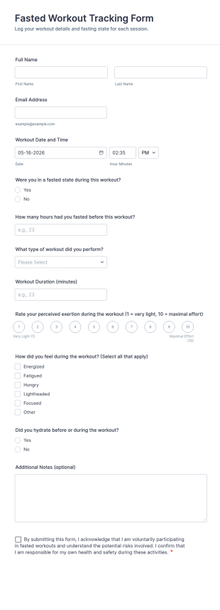 Fasted Workout Tracking Form Template