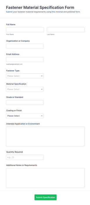 Fastener Material Specification Form Template