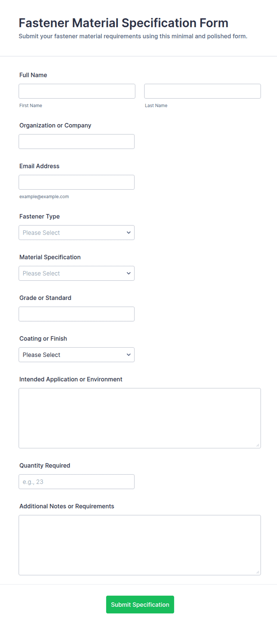 Fabric Specifications.pdf Fastener Material Specification Form Template | Jotform