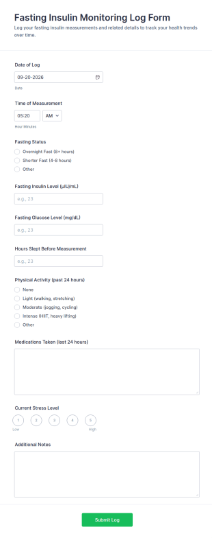 Fasting Insulin Monitoring Log Form Template