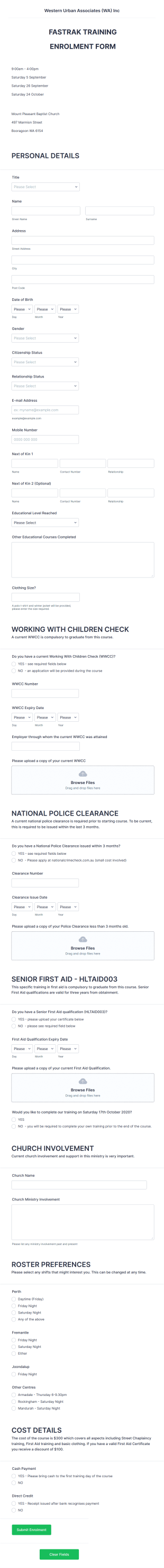 Training Enrolment Form Template