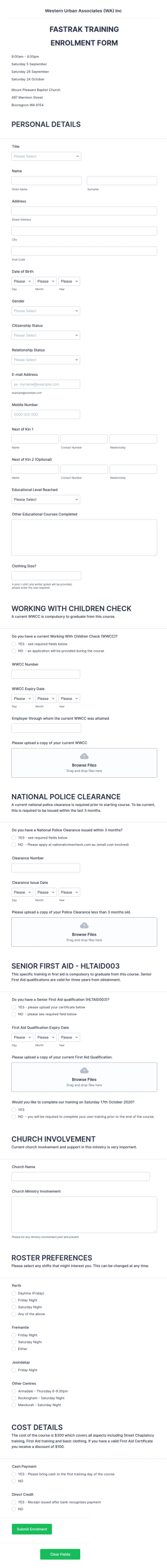 Training Enrolment Form Template