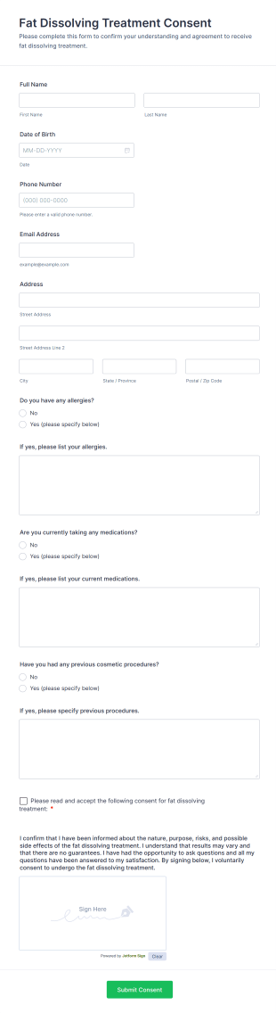 Fat Dissolving Treatment Consent Form Template
