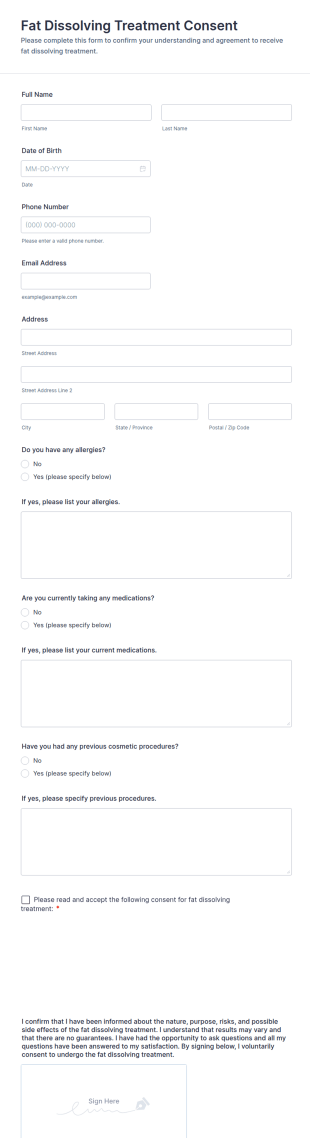 Fat Dissolving Treatment Consent Form Template