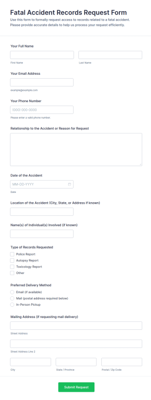 Fatal Accident Records Request Form Template