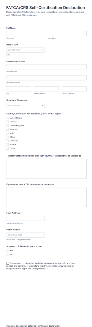 FATCA/CRS Self Certification Declaration Form Template
