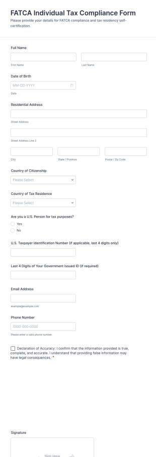 FATCA Individual Tax Compliance Form Template