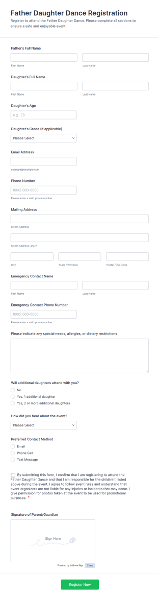 Father Daughter Dance Registration Form Template