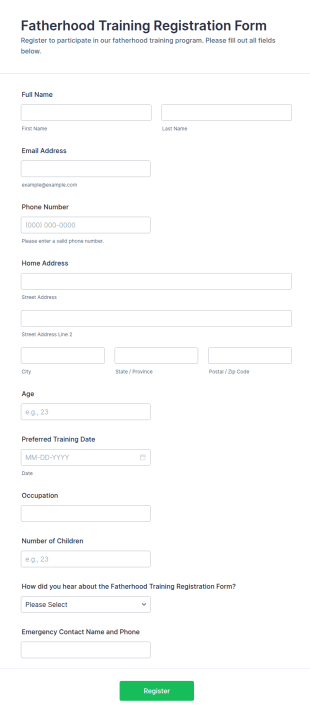 Fatherhood Training Registration Form Template