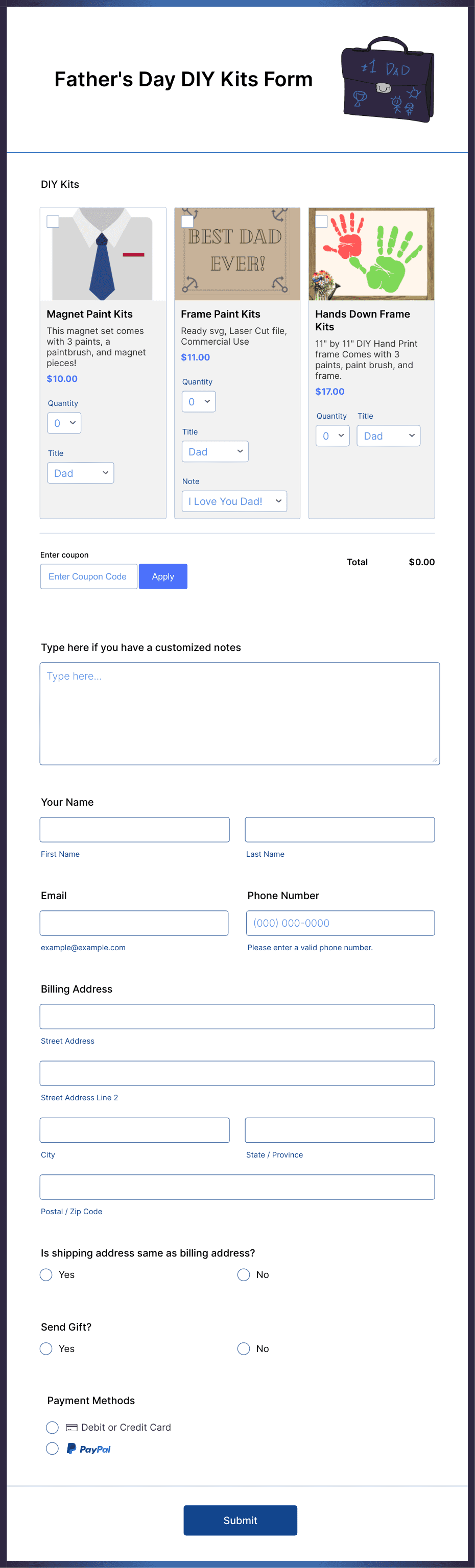 Fathers Day DIY Kits Form Template | Jotform