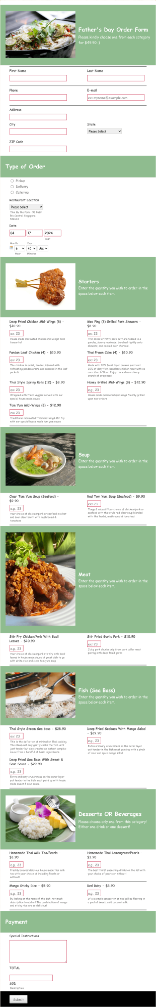 Fathers Day Order Form Template