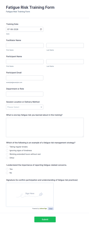 Fatigue Risk Training Form Template