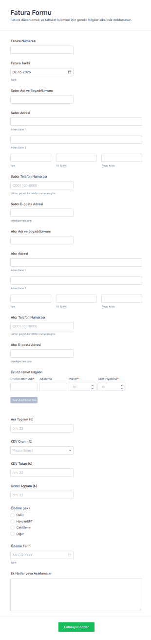 Fatura Form Şablonu