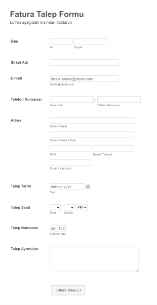 Fatura Talep Form Template