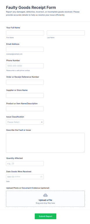 Faulty Goods Receipt Form Template