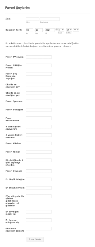Favori Seylerim Form Şablonu