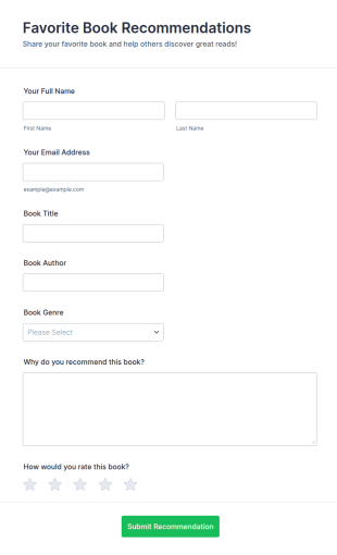 Favorite Book Recommendations Form Template