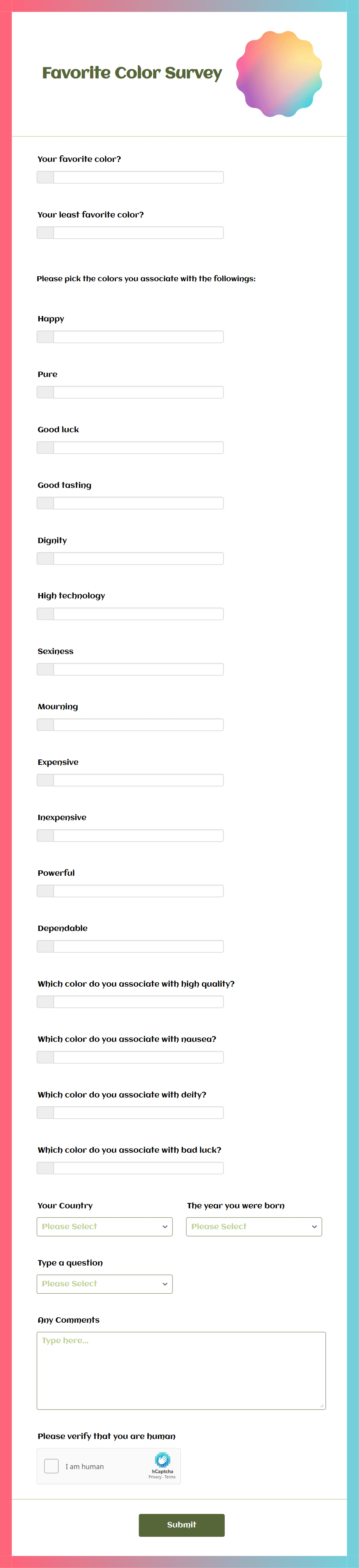 Favorite Color Survey Form Template | Jotform