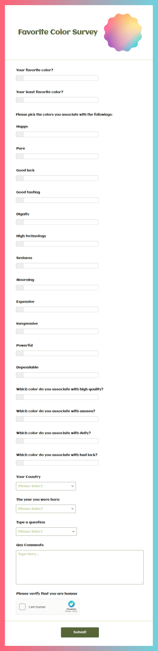 Favorite Color Survey Form Template