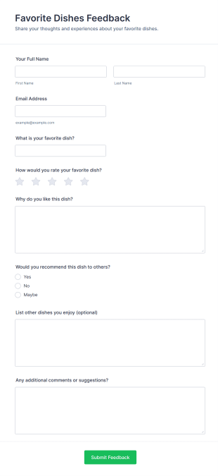 Favorite Dishes Feedback Form Template