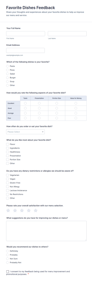 Favorite Dishes Feedback Form Template