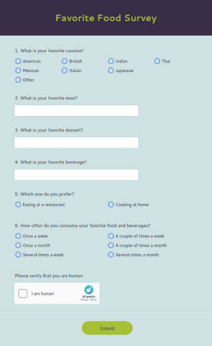 Favorite Food Survey Form Template