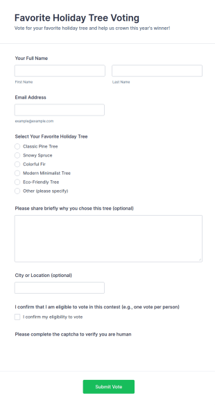 Favorite Holiday Tree Voting Form Template