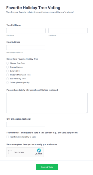 Favorite Holiday Tree Voting Form Template