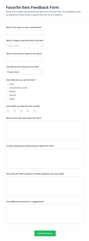 Favorite Item Feedback Form Template