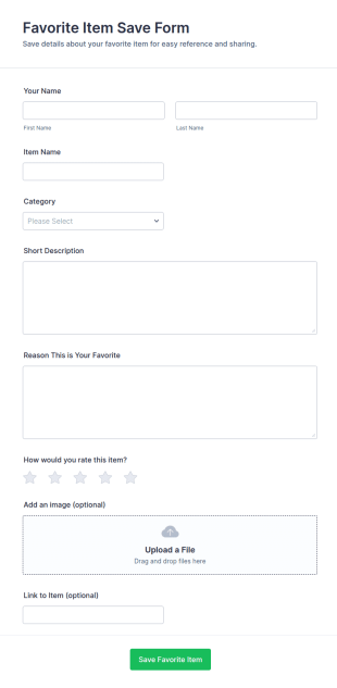 Favorite Item Save Form Template