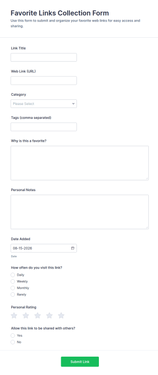 Favorite Links Collection Form Template