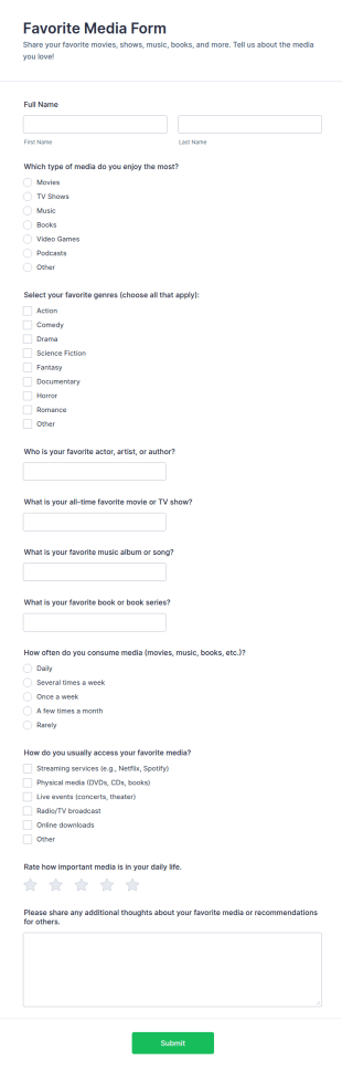 Favorite Media Form Template