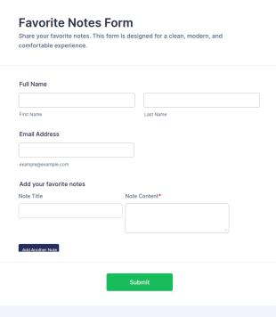 Favorite Notes Form Template