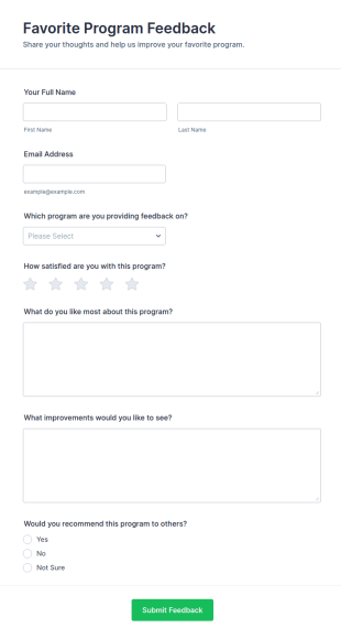 Favorite Program Feedback Form Template