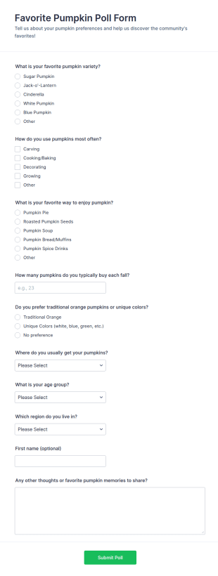 Favorite Pumpkin Poll Form Template